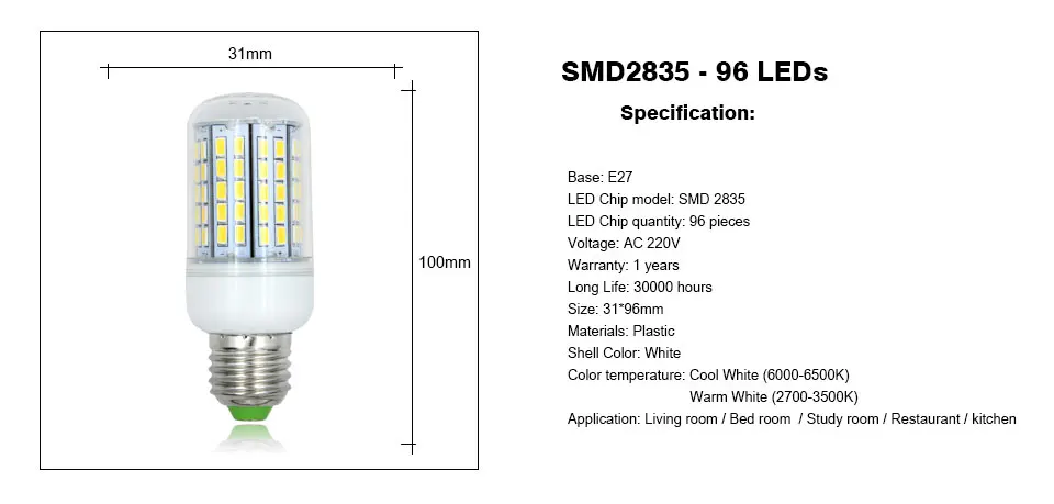 6 шт E27 светодиодный кукурузы лампа лампада 220 В/24 в пост 38 48 56 69 72 96 светодиодная лампочка для точечных светильников люстра ампулы Bombillas