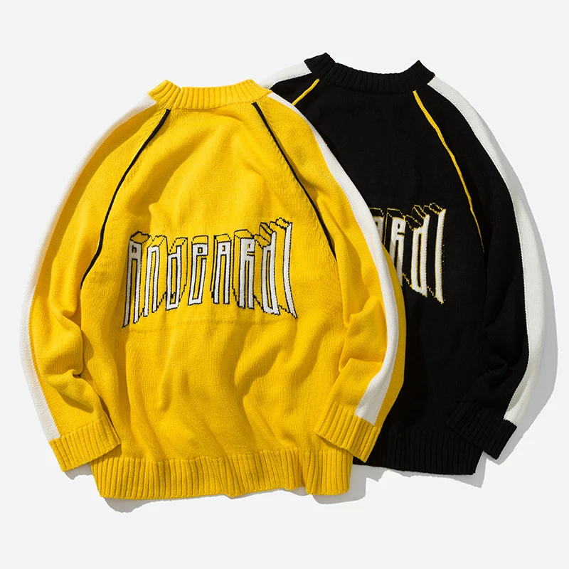 Winter New Sweater Men Fashion Casual Contrast Color Knit Pullover Man Streetwear Wild Loose Warm Letter Sweater Male Clothes