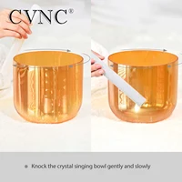 CVNC 6 Inch Clear Orange Cosmic Light Quartz Crystal Singing Bowl with Free Suede Mallet and O-ring for Sound Healing Yoga