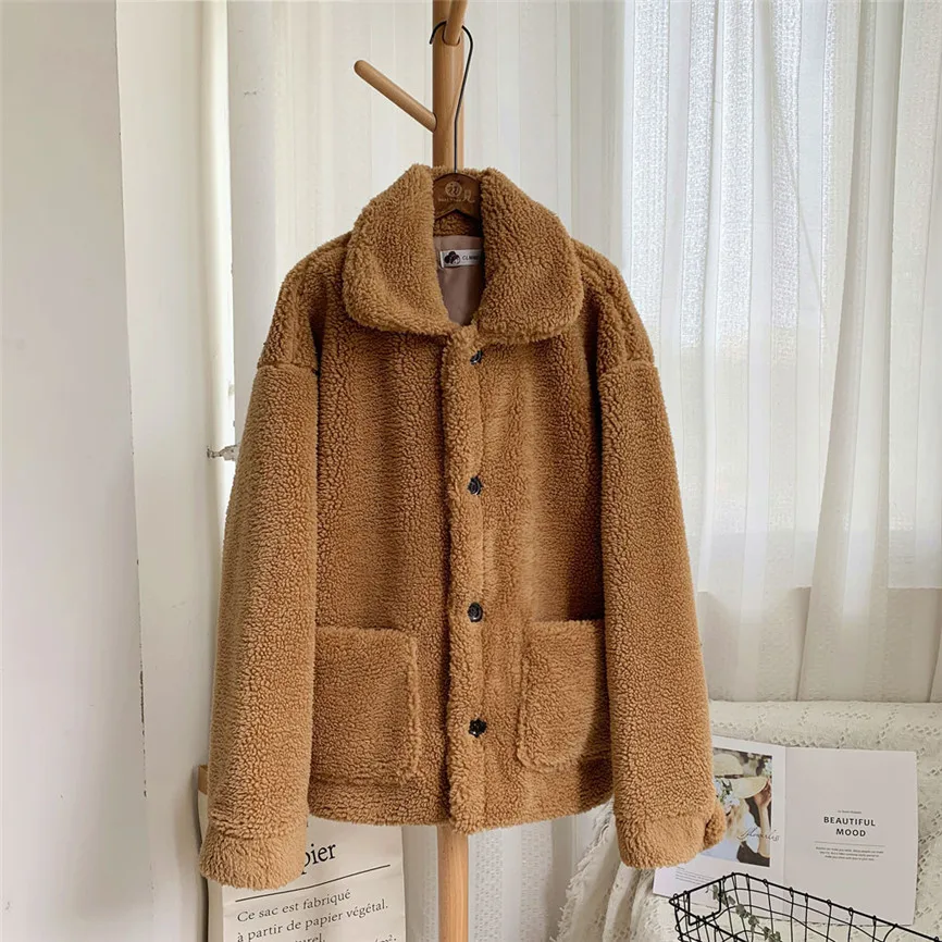 Женское пальто с длинным рукавом, однотонная Короткая толстая одежда из овечьей шерсти, хлопковое пальто, куртка, осенняя и зимняя однотонная свободная короткая ветровка, пальто А6 - Цвет: Khaki