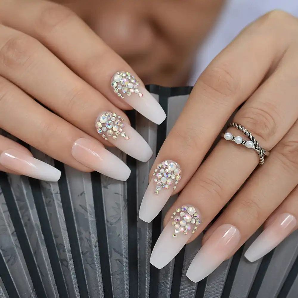 3d Bling Glitter Ombre Gradeint Natrual Nude French Ballerina Coffin False Fake Nails Extra Long Press On Party Finger Wear 24pc False Nails Aliexpress