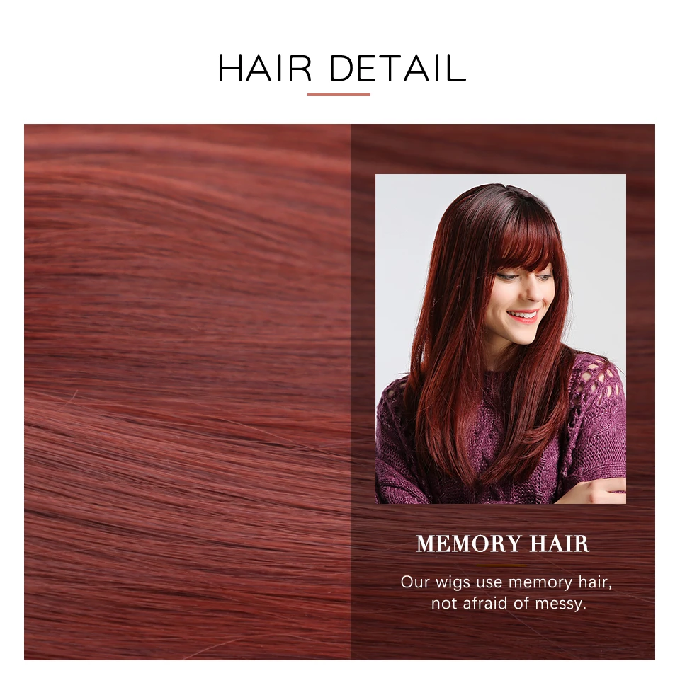 Esin 20 "women Synthetic Hair Wigs Ombre Red Mid Part Long Natural Wave  Dark Brown Root With Highlights Wig - Synthetic Wigs(for Black) - AliExpress