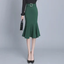 Эластичная растягивающаяся юбка с оборками Русалка для женщин осень дизайн молния сзади с высокой талией внахлест элегантная юбка-карандаш зеленый 3468LY