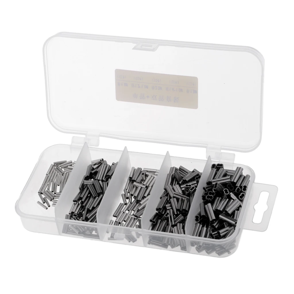 500Pcs/box Double + Single Crimps Coarse Sea Fishing Mini Line Mono Braid Wire Leader Sleeves