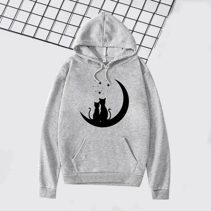 Newest Funny Moon Cat Printed Fleece Kids Hoodies 2019 Winter Girls Clothes Hip Hop Casual Boys Sweatshirts Double Cats Coats