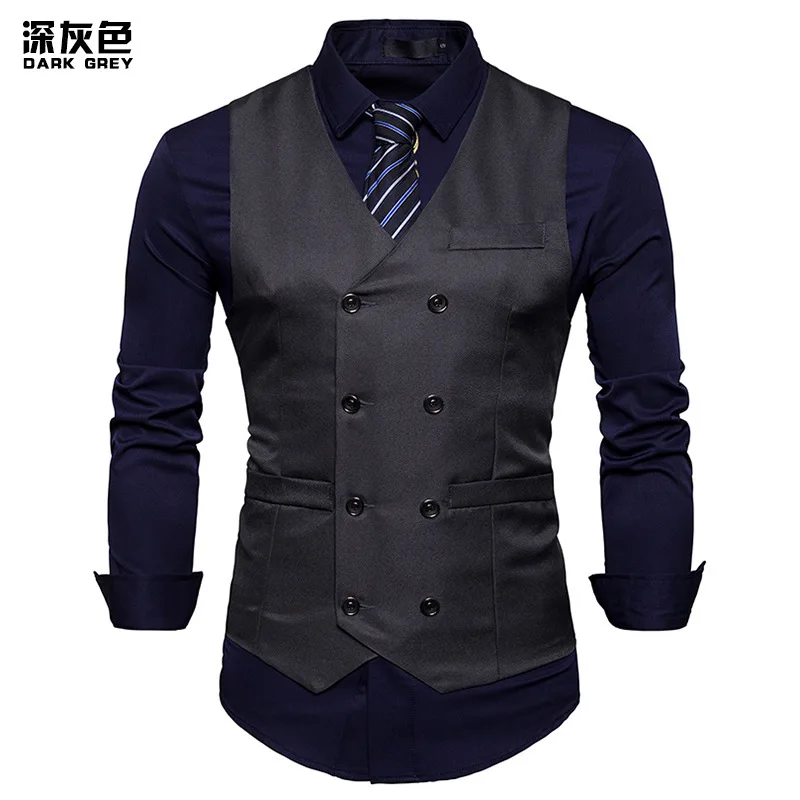 New Style Fashion Men Double Breasted Gentleman Formal Wear Casual Vest Waistcoat Coat M31
