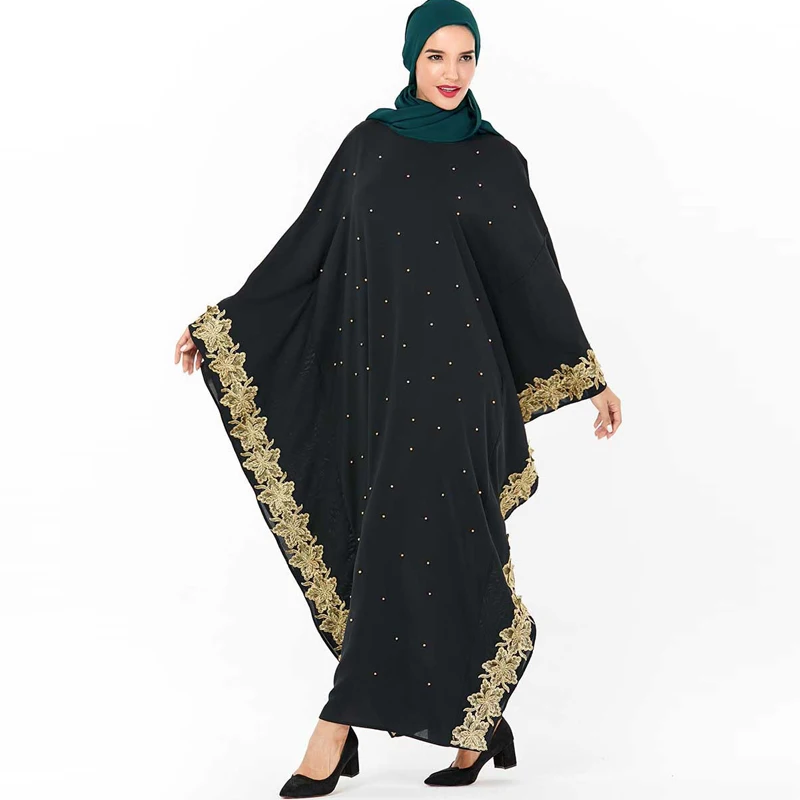 Большие размеры черный цветочный Дубай абайя турецкие платья Хиджаб мусульманское платье исламское одежда Абая для женщин Кафтан халат арабский