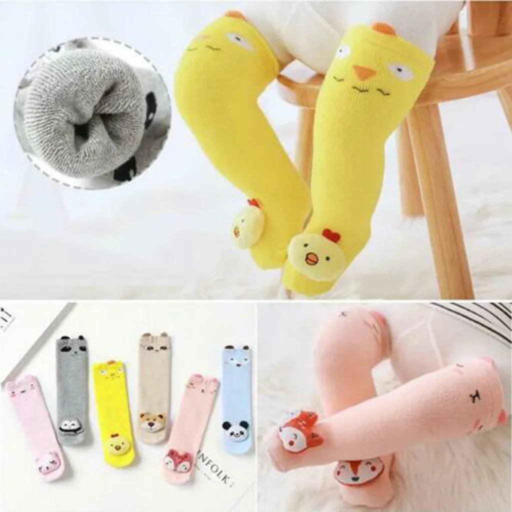 Для детей 0-18 месяцев; утепленные хлопковые носки выше колена; модные носки с героями мультфильмов; Новинка