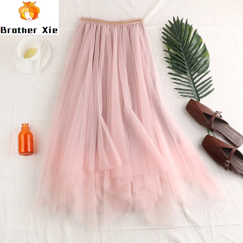 

tall waist show thin double-layer gauze irregular bust skirt of bitter fleabane bitter fleabane skirt long joker woman