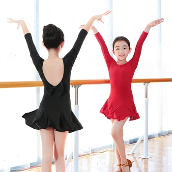 

Girls Latin Dance Dress Children Kids V-Back Bowknot Salsa Tango Ballroom Dance Costumes
