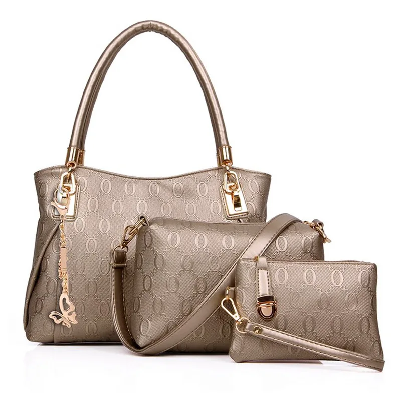 

2019 New Style Embossed Three-piece Set Different Size Bags Europe And America Fashion Shoulder Bag Lady Oblique Handbag