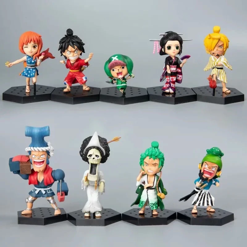 9pcs Lot One Piece The Grandline Men Luffy Roronoa Zoro Vinsmoke Sanji Franky Land Of Wano Country Q Ver Pvc Action Figure Toy Action Figures Aliexpress