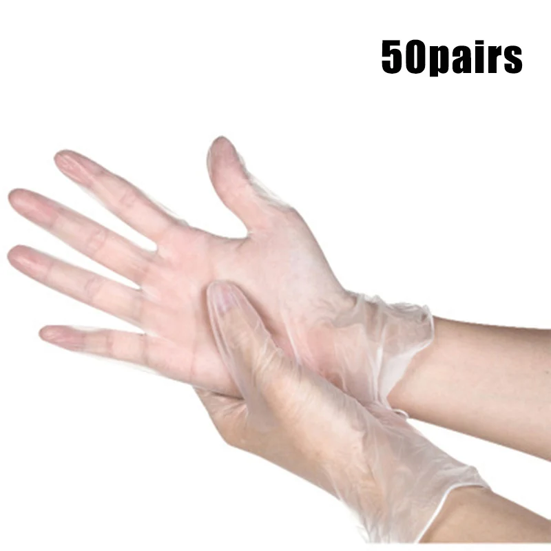 Hot 50 Pairs Disposable PVC Waterproof Gloves for Household Cleaning Baking Oil-proof Transparent L99 - Цвет: XL