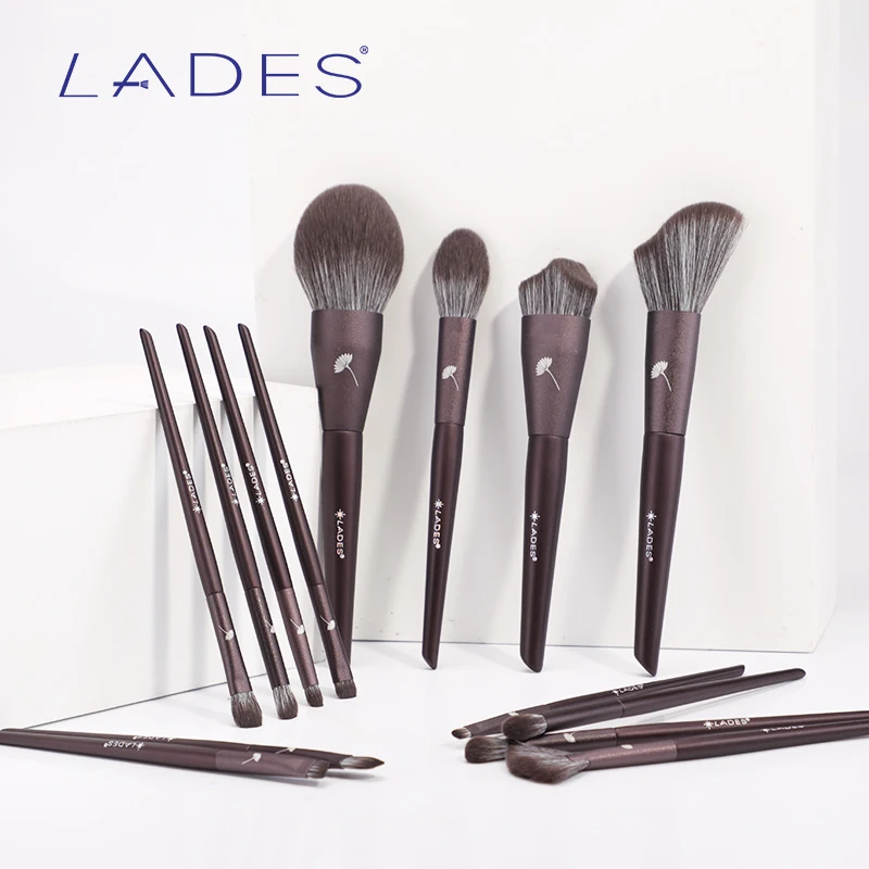 Lades-メイクブラシセット,14個,パウダーベース,チーク,アイ