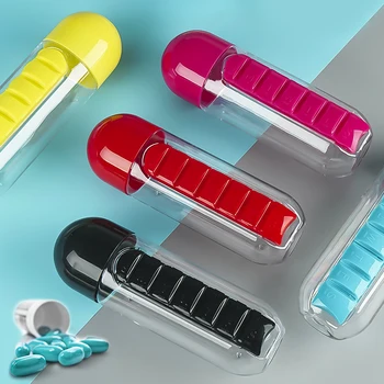 

Water Bottle With Daily Pills Boxes Dispenser Organizer Drinking Bottles Leak-Proof Water Bottle With Pills Box Dispenser Pills