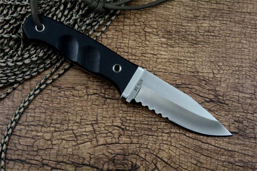 Y-START HK2012 fixed hunting knife ATS-34 Satin half-serrated blade G10 handle For tactical, camping ,outdoor survival