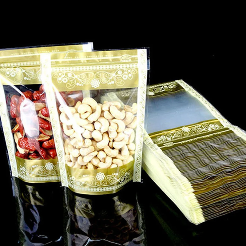 100 Pcs/Lot Stand Up Zip Lock Clear Window Plastic Bag Resealable