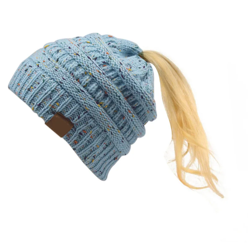 Женские зимние шапки-бини с конским хвостом, Cc Hat, шапка-булочка, Gorro Mujer Invierno, осенняя вязаная шапка, женская шапка с дырками, тюрбан