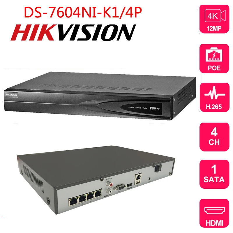 Камера видеонаблюдения Hikvision 4 канальная PoE NVR 4/4 P канала встроенный разъем Play 4K с