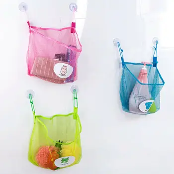 

Wall Hanging Sucker Mesh Storage Bag Shower Organizer Bathroom Storage Case Cosmetic Organizer