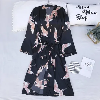 

Japanese Style Men Kimono Bathrobe Gown Sexy Print Satin Sleepwear Nightwear Oversize Animal Home Clothes Loose Rayon Robe Dress