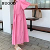 RUGOD Korean ins solid loose summer dress Fashion back single-breasted ladies dress Casual square collor split maxi dress ► Photo 3/6
