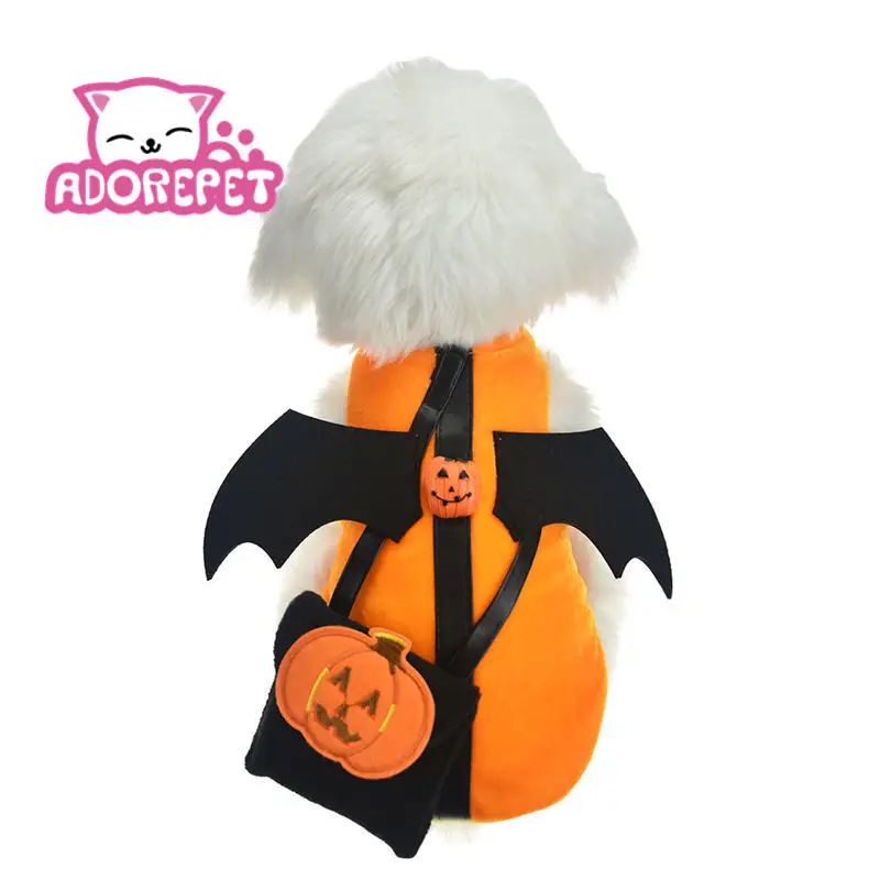 

Dog Pumpkin Outfit for Halloween Party Funny Cat Pet Bat Wings Evil Costume with Dog Bag Winter Warm Dog Coat Jacket Clothes