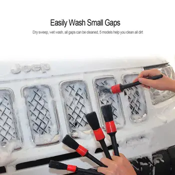 

5PCS Car Clean Brush Tools Automotive Keyboard Wheels Dashboard Vent Natural Boar Hair Cleaning Detailing Brushes Car Styling