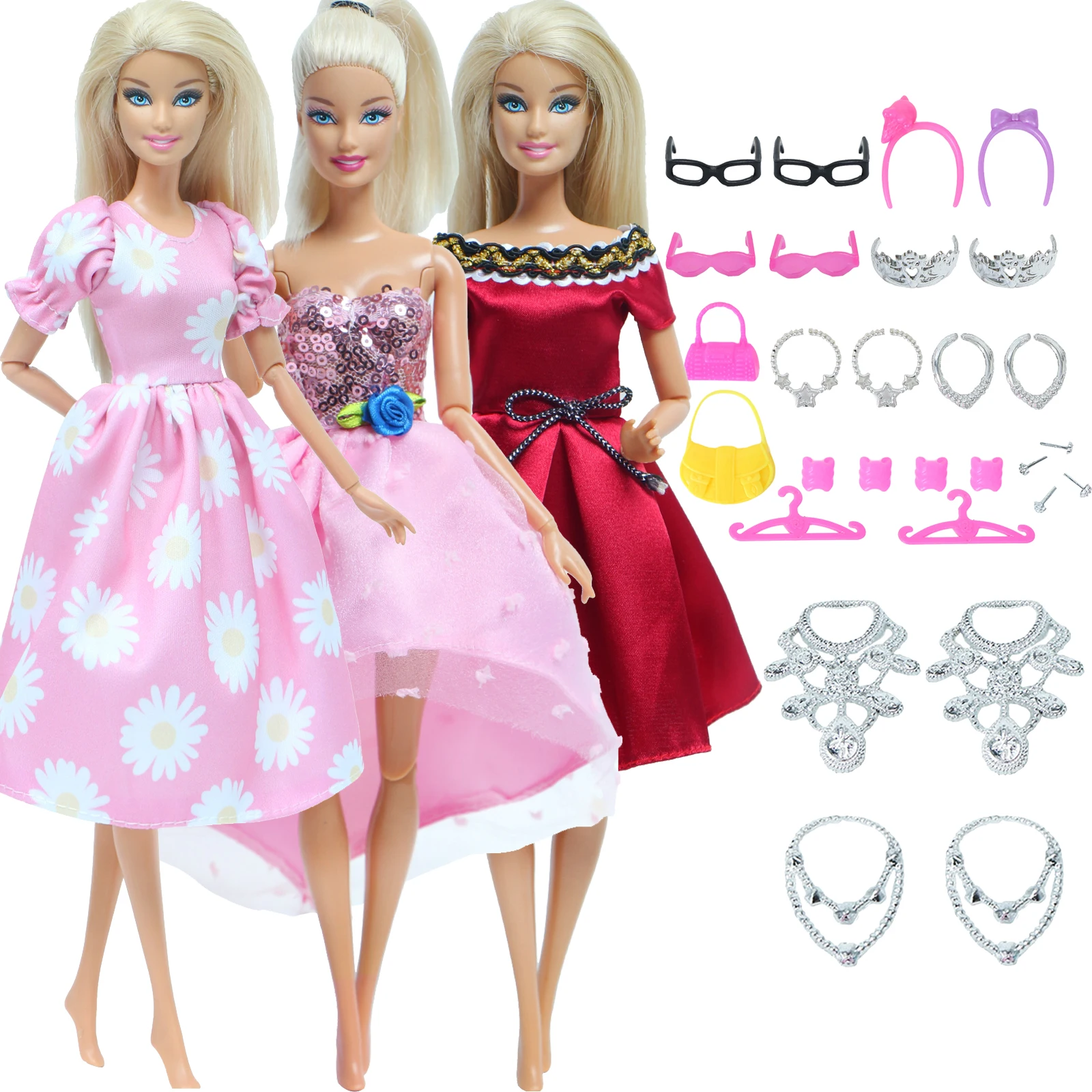 Asiv 17Pcs= 5Pcs Fashion Party Holiday Wedding Princess Clothes Dress with 12 Pairs of Shoes for Barbie Dolls