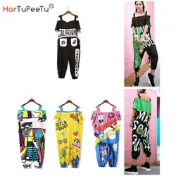 Monos Harajuku de talla grande para mujer, peto con estampado de dibujos animados, pantalones bombachos holgados de baile, ropa de calle japonesa