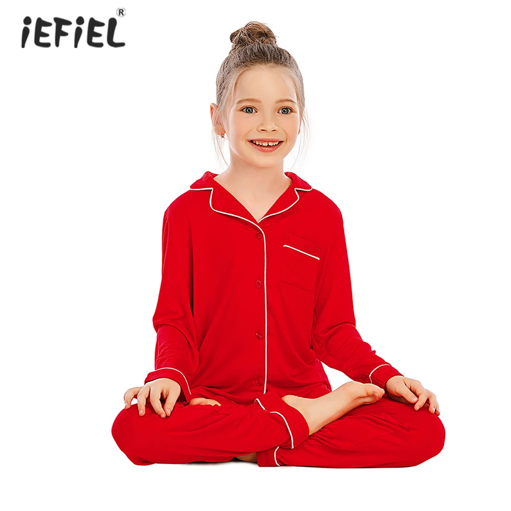 

Children Homewear 2021 Kids Boys Girls Modal Fabric Pajamas Set 2pcs Solid Sleepwear Loungewear Kids Long Sleeves Top and Pants