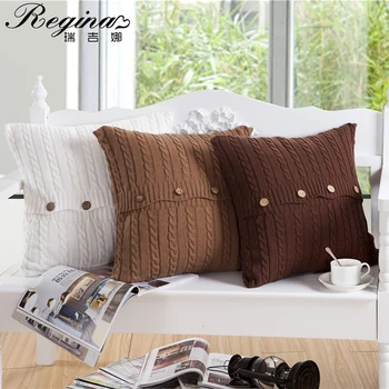 

REGEIN Brand Cotton Pillow Case Twist Stripe Button Design Elastic Sofa Cushion Cover Easy Unpick Wash Decorative Pillow Cover