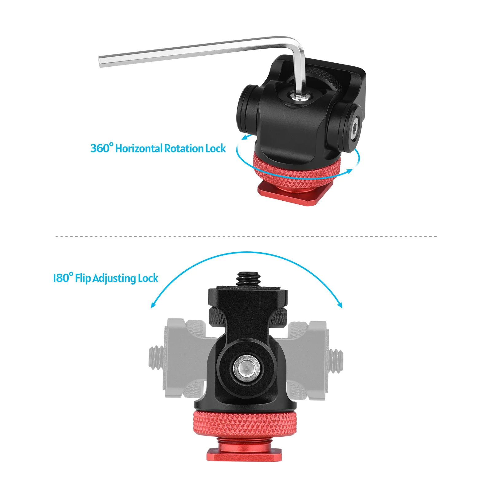 360 Rotatable Camera Monitor Cold Shoe Mount Adapter Head with 1/4