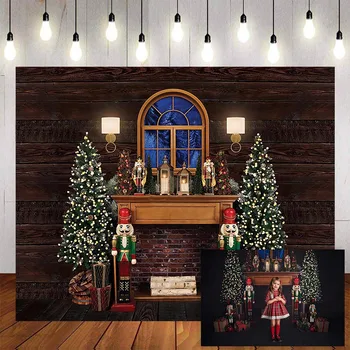 

Mehofond Merry Christmas Photography Background Nutcrackers Christmas Tree Vintage Wooden Door Wreath Backdrop Photo Studio