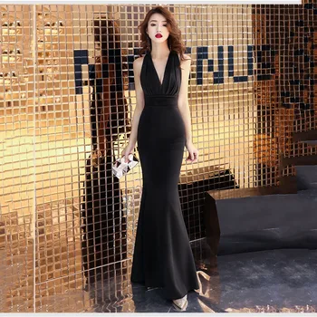 

Halter Women Long Cheongsam Elegant Sleeveless Evening Party Dress Deep V-Neck Backless Qipao Rhinestone Sexy Chinese Gown