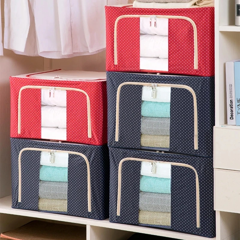 Oxford Fabric Clothing Storage Box with Steel Frame Folding Bag Clear Window Zipper for Clothes Bed Sheets Blanket with Handles 2