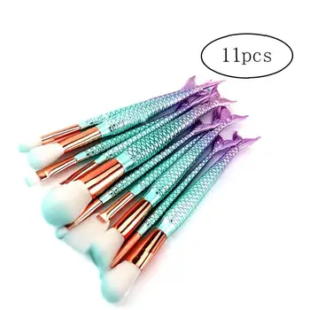 

11PCS Mermaid Makeup Brushes Set Soft Bristles Beauty Tools Cosmetic Brushes Eyeshadow Eyebrow Face Blush Brushes Concealer Kit