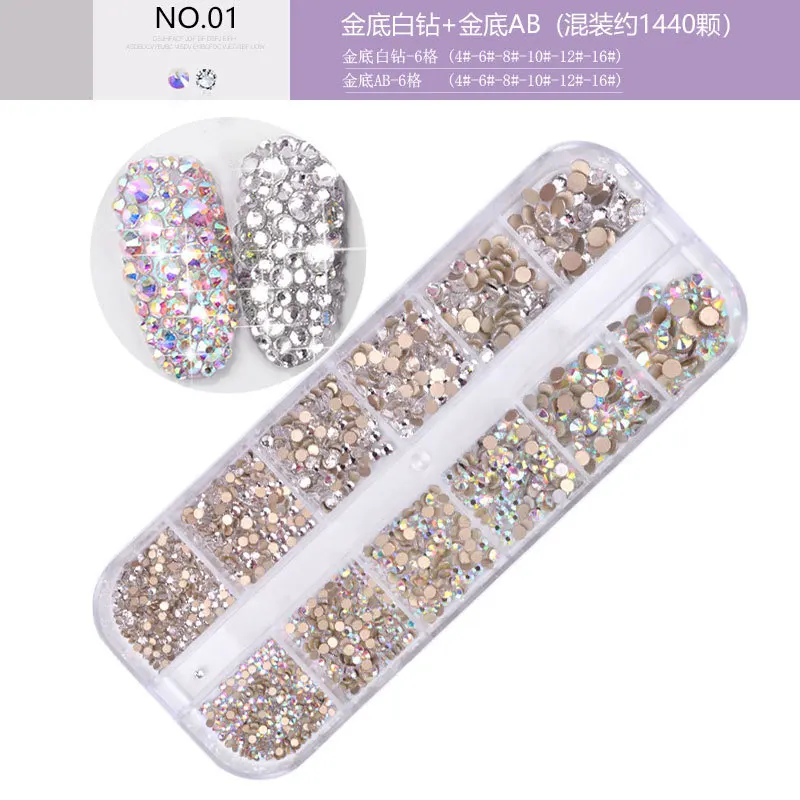 Rhinestone Nail Art Decoration 3D AB Color Crystal Glitter Gem Diamond  Multi-Size Manicure Strass DIY Nails Accessory Tools