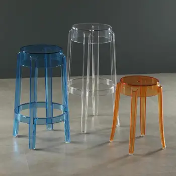 

Nordic Transparent Acrylic Bar Stool Crystal High Stool Fashion Round Stool Modern Simple Plastic Bar Chair