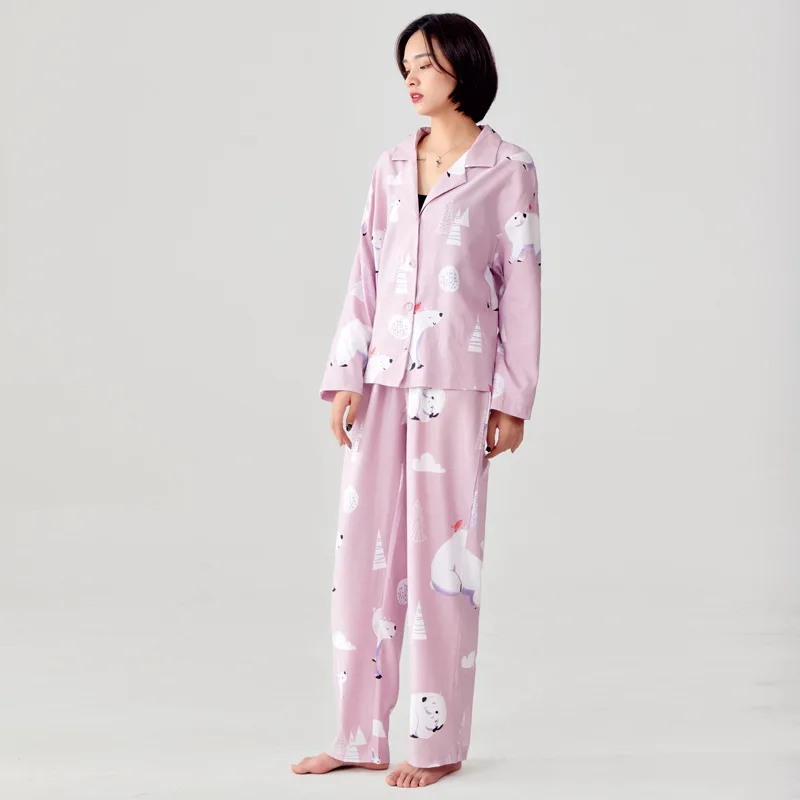 Модные европейские весенние летние женские хлопковые Пижамные комплекты с отложным воротником и принтом, домашняя одежда, пижама, одежда для сна, пижамы