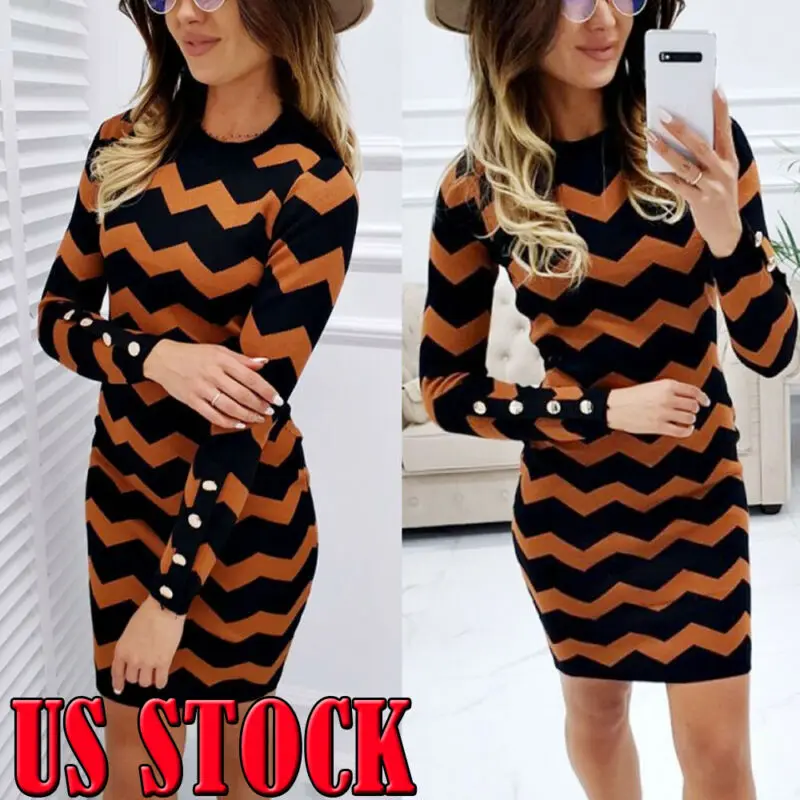 striped long sleeve bodycon dress