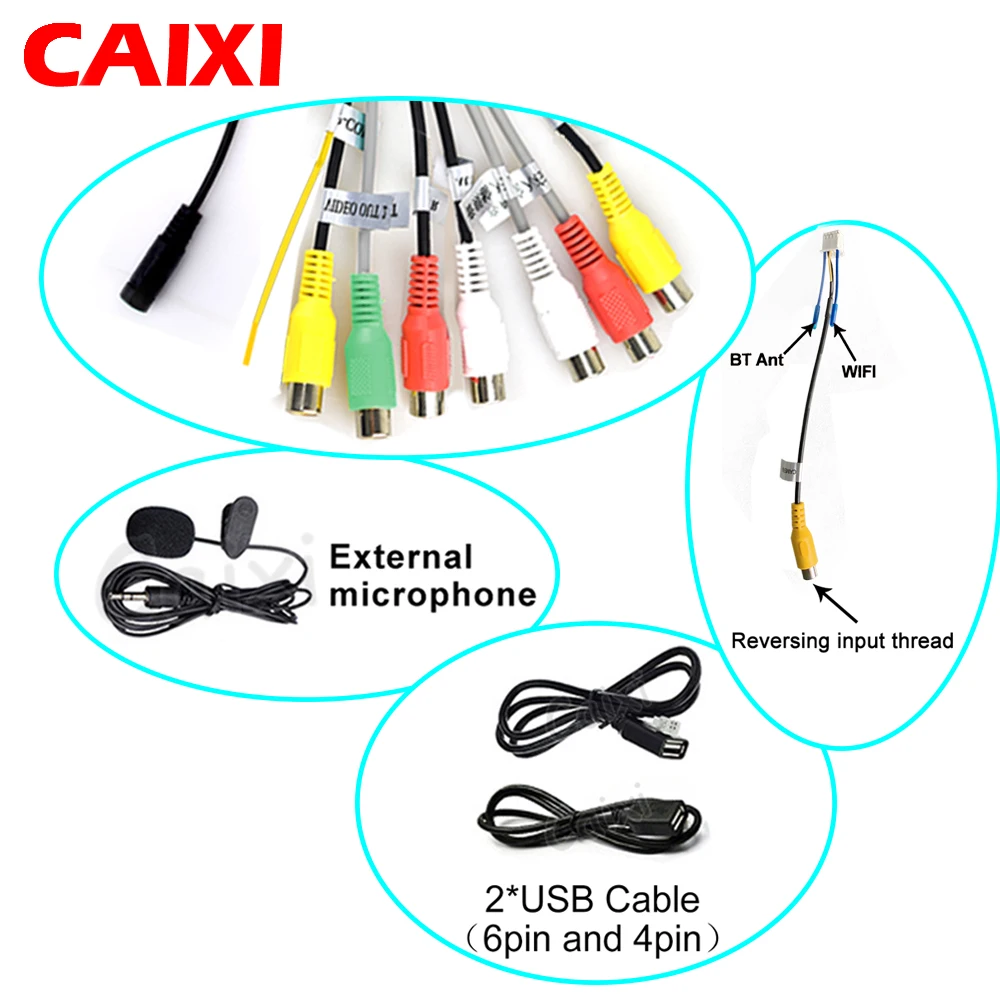 CAIXI 2 din android Car radio RCA output line auxiliary adapter cable USB GPS antenna external microphone | Автомобили и