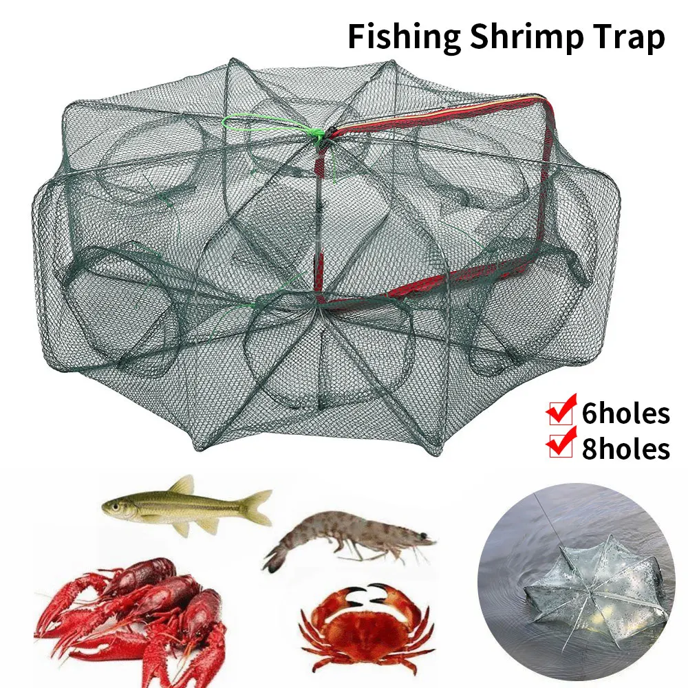 6 Holes  Fishing Trap Full Automatic Folding Shrimp Cast Cage Crab Fish Net