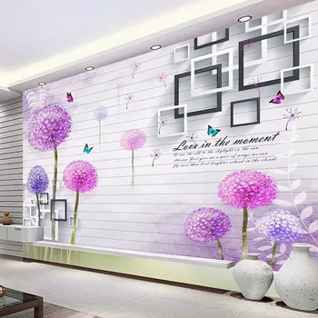 

Custom Self-Adhesive Wallpaper 3D Stereo Square Frame Dandelion Flowers Fashion Living Room Bedroom Background Wall Stickers 3 D