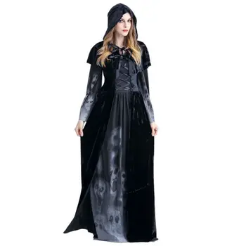 

2019 Women Sexy Long Dress Large Size Halloween Ghost Festival Devil Cosplay Plays Vampire Dress With hat