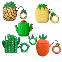 3D чехол для наушников Airpods чехол силиконовый милый мультфильм ананас, кактус чехол для Air Pods 2 Чехол палец кольцо брелок ремешок