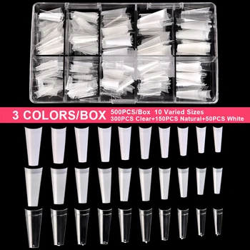 

AriesLibra 500pcs Acrylic Nail Tips Half Cover Tips Coffin Fake Nails UV Gel French Tips Manicure Nail Tips White Clear Natural