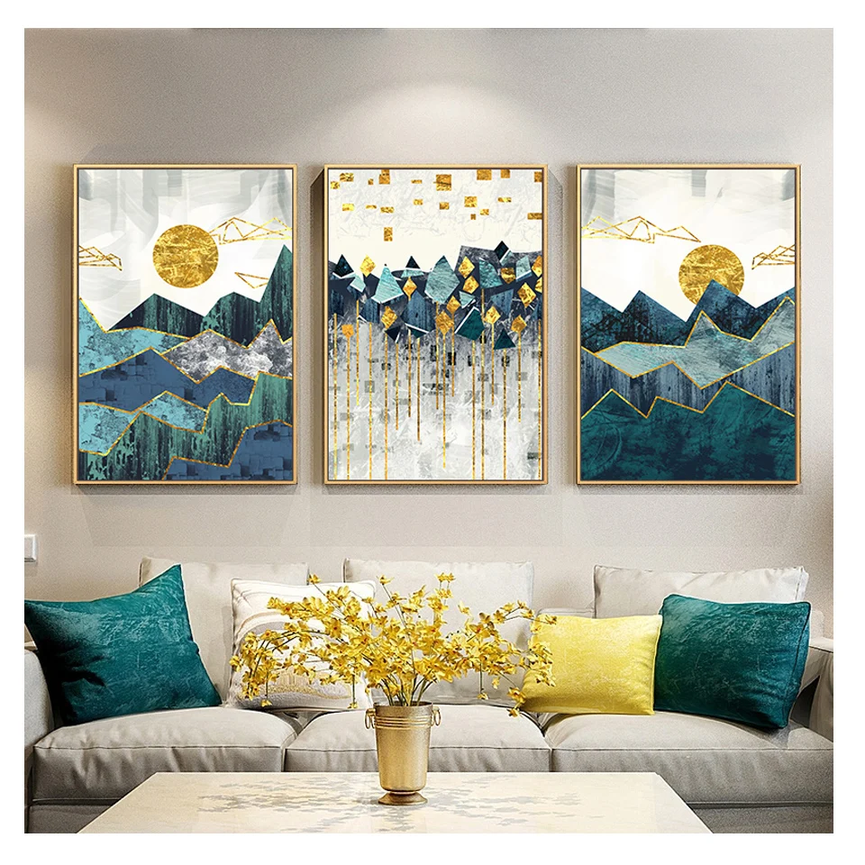 huacan 5d diamond painting Diamond Embroidery 5D DIY Diamond Painting Nordic Abstract Geometric Mountain Landscape Wall Art Painting Golden Sun diamond painting danganronpa