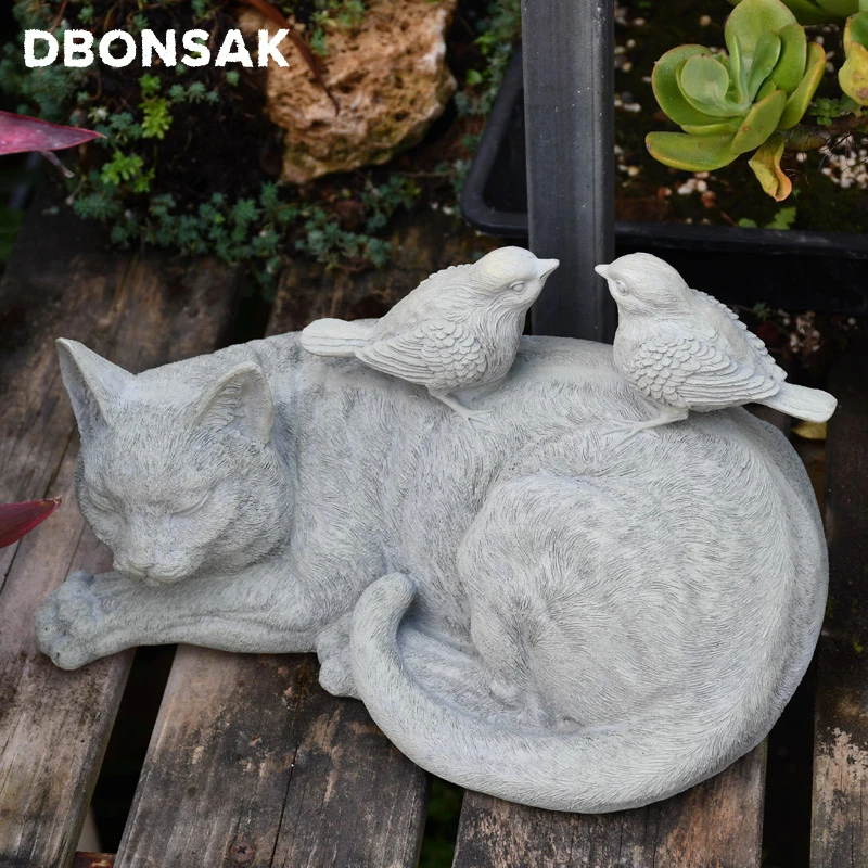 Outdoor Kitten Bird Ornaments Resin Lazy Grey Cat Figurines Decoration Garden Villa Lawn Landscape Animal Crafts Sculpture Decor Outdoor Kitten Bird Ornaments Resin Lazy Grey Cat Figurines Decoration Garden Villa Lawn Landscape Animal Crafts Sculpture Decor