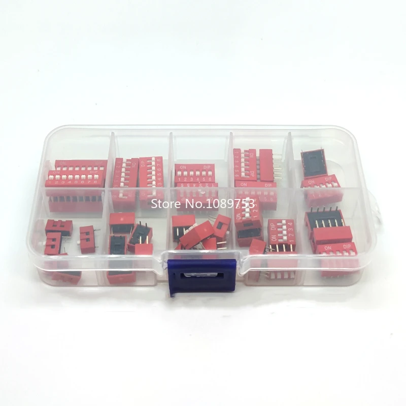 35 개/몫 딥 스위치 키트 1 2 3 4 5 6 8 웨이 2.54mm 토글 스위치 레드 스냅 스위치 혼합 키트 각 5PCS 조합 상자 세트